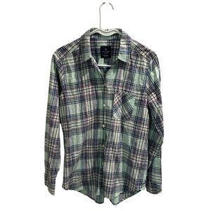 American Eagle Boyfriend Plaid Button-Up Shirt – Soft‎ Casual Flannel, Size S